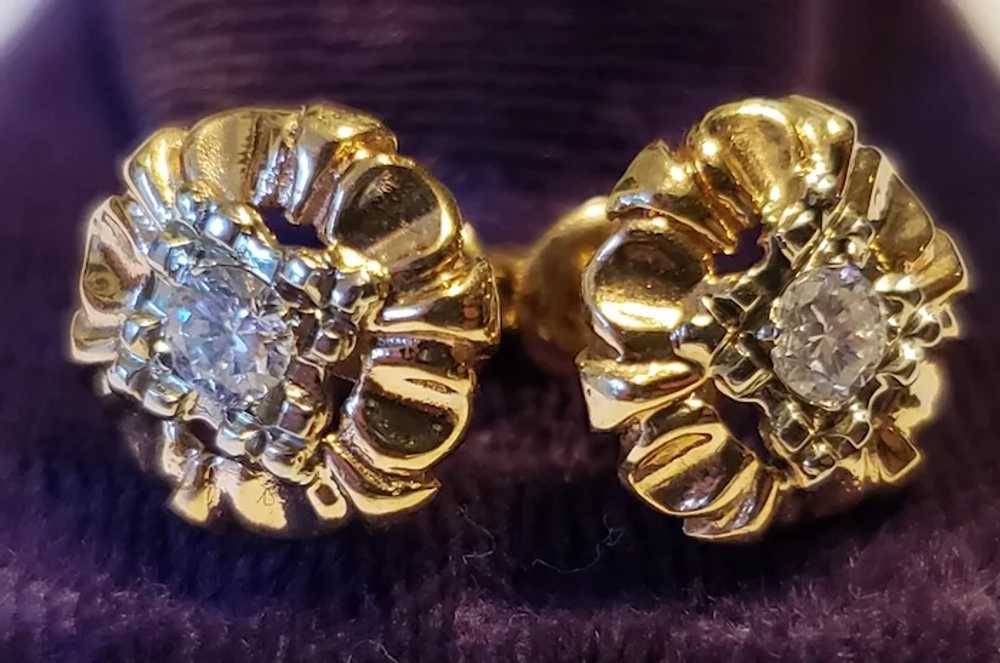 Vintage 14K Gold Diamond Stud Earrings - image 2