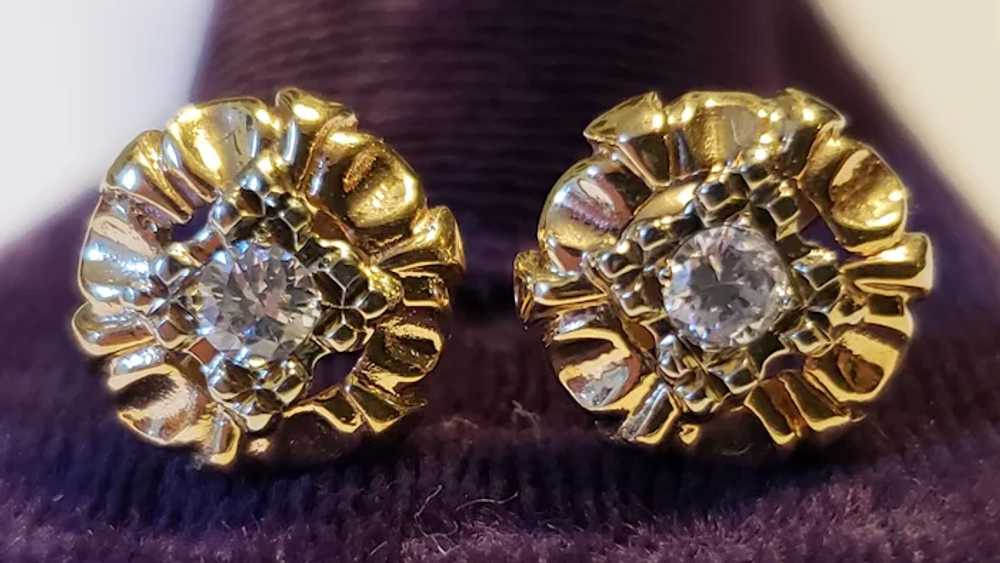 Vintage 14K Gold Diamond Stud Earrings - image 6