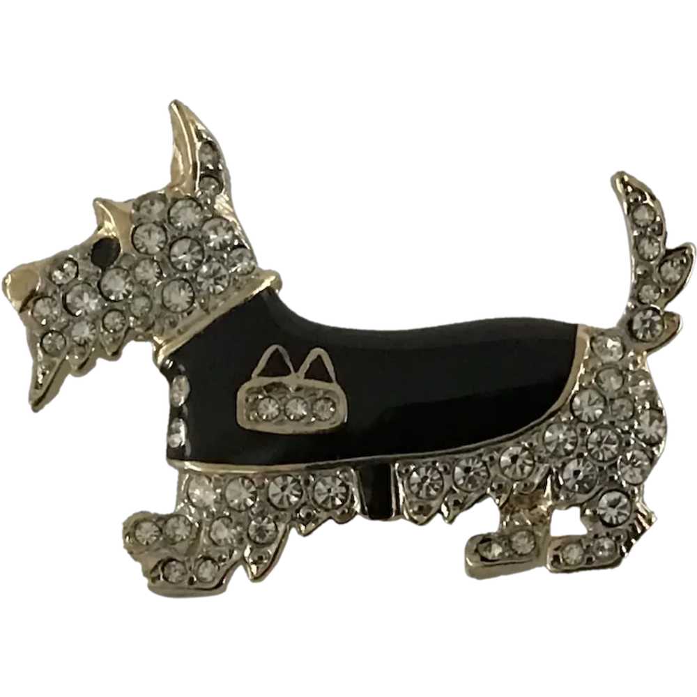 Rhinestone Scottie Dog Pin with Enamel Tuxedo - image 1