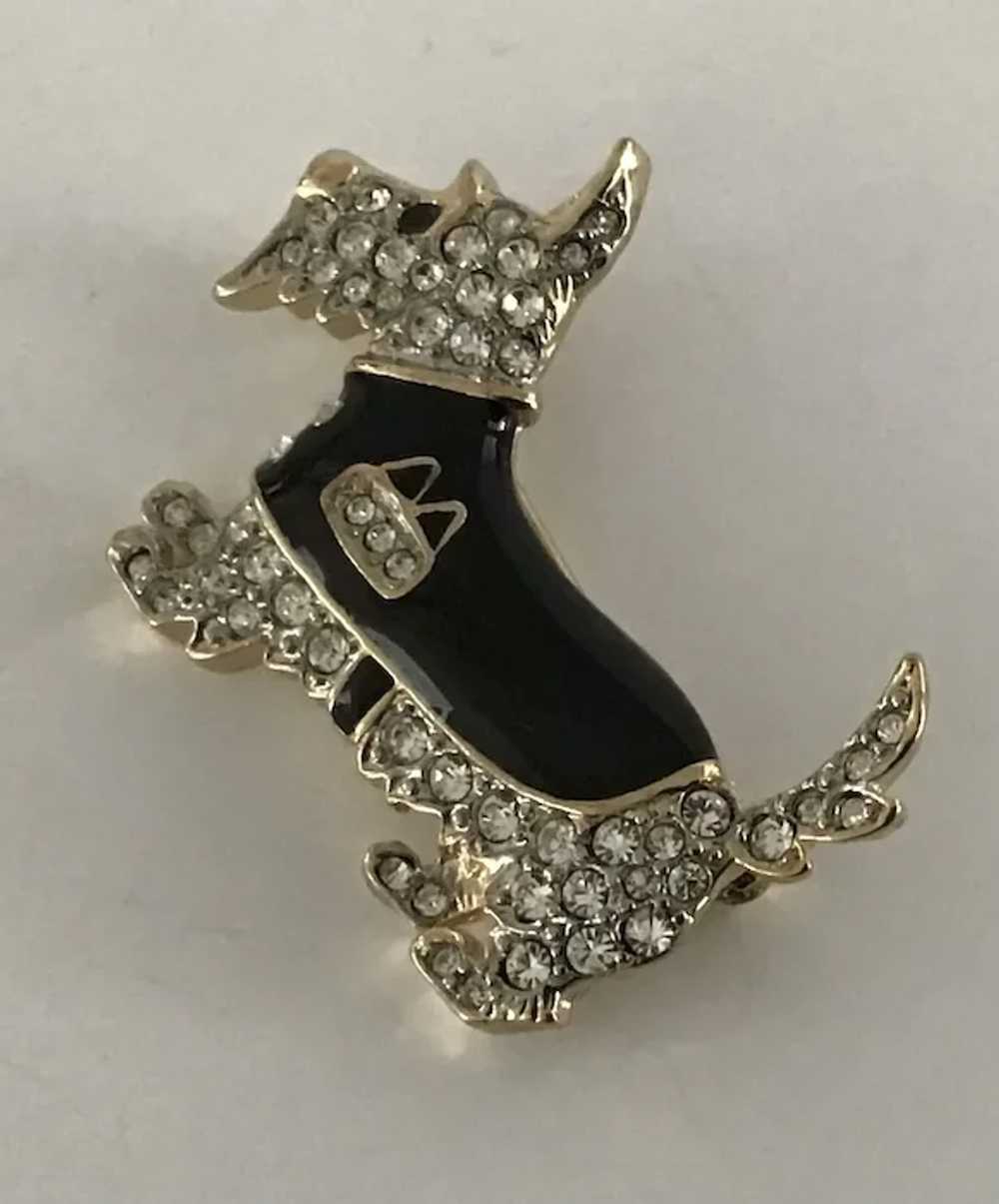 Rhinestone Scottie Dog Pin with Enamel Tuxedo - image 2