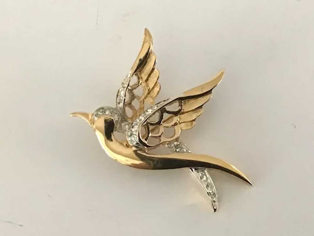 Vintage D’Orlan Gold Tone and Rhinestone Swallow … - image 2