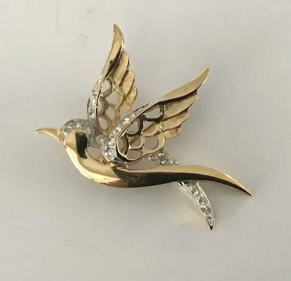 Vintage D’Orlan Gold Tone and Rhinestone Swallow … - image 3