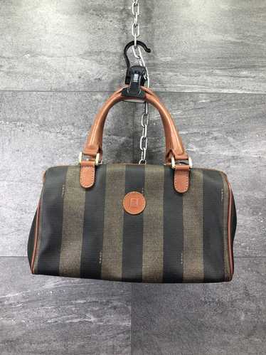 FENDI Pequin Used Handbag Boston Brown Black PVC Leather Italy Vintage  #AG815 M