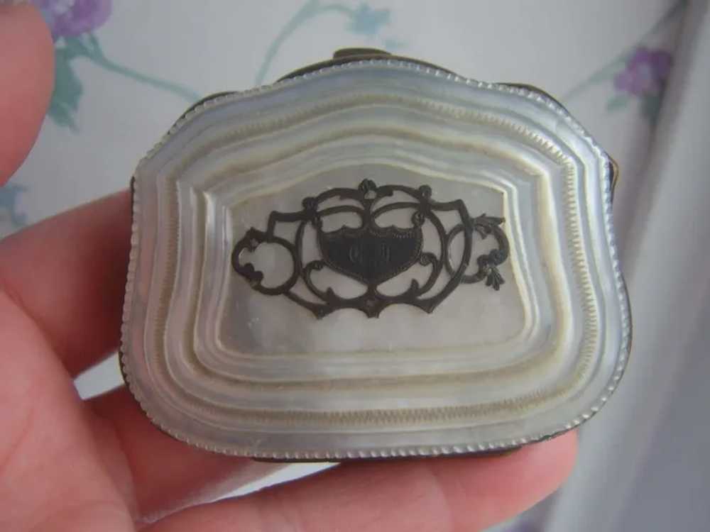 Victorian Mother of Pearl Coin Purse with Blue Le… - image 10