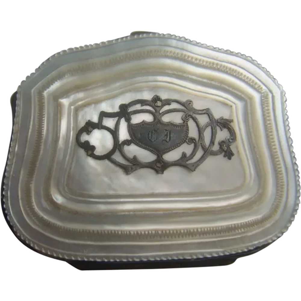Victorian Mother of Pearl Coin Purse with Blue Le… - image 1