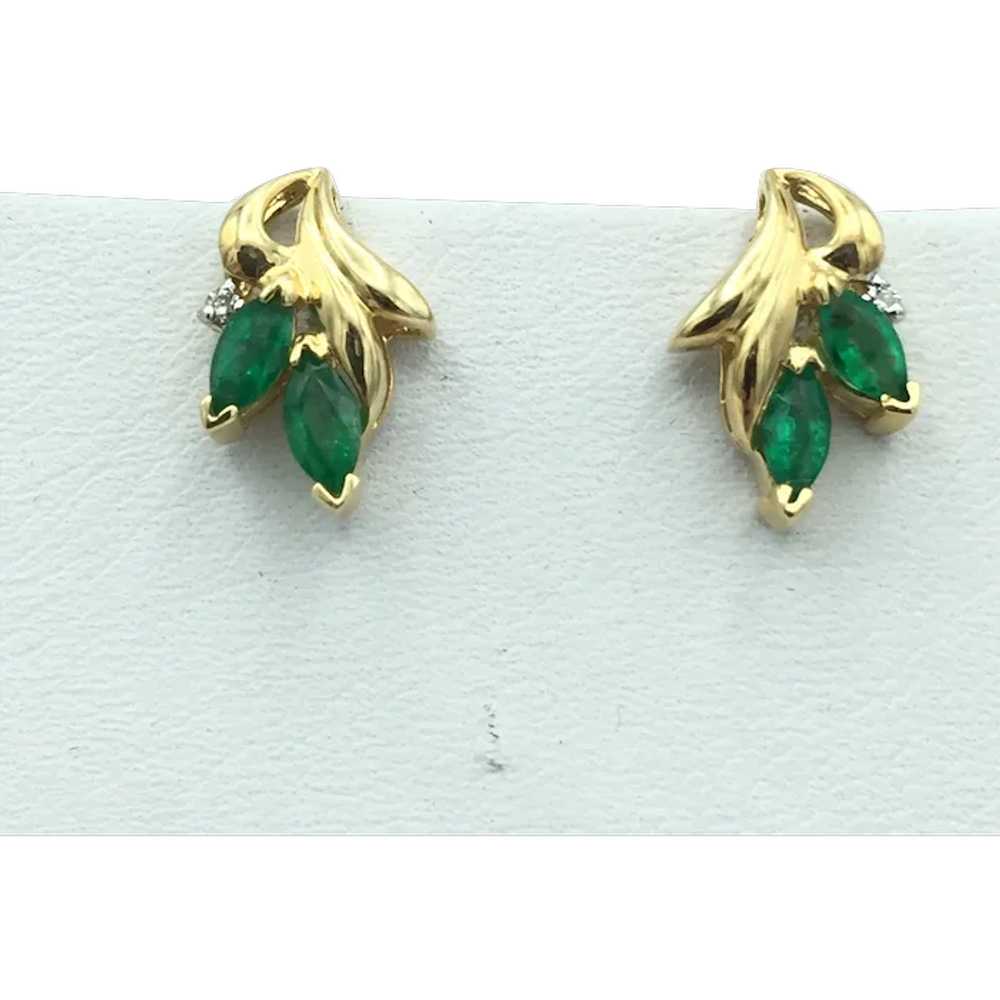 14K Emerald and Diamond Earrings - image 1