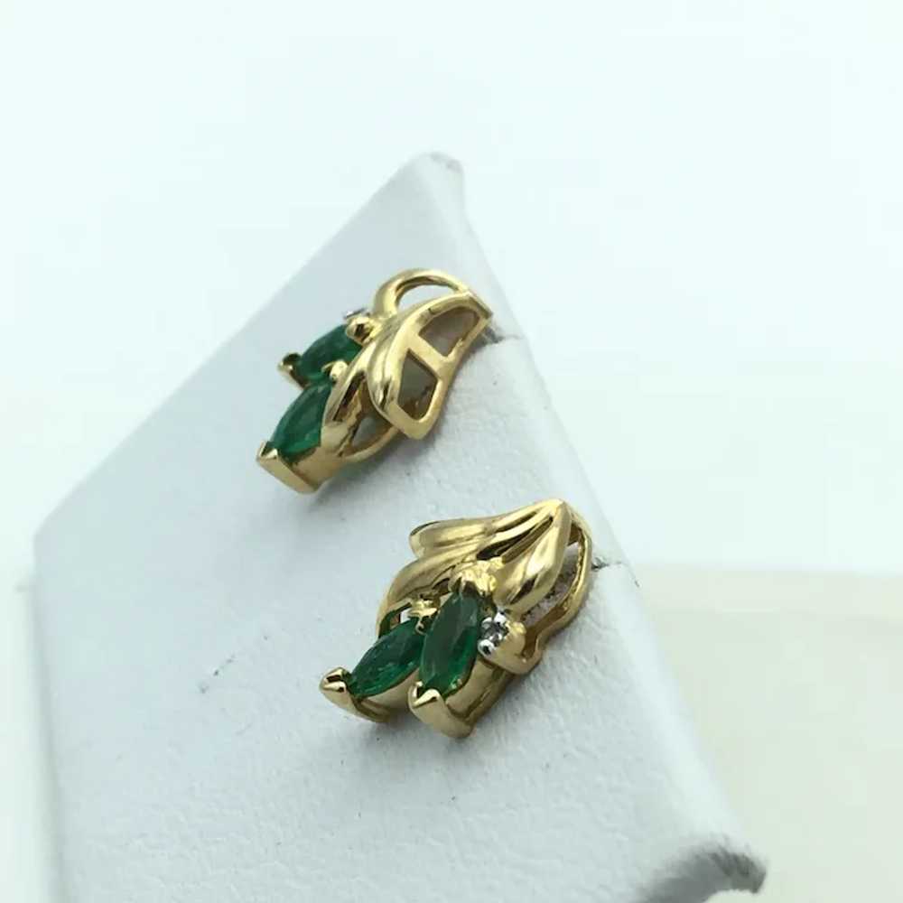 14K Emerald and Diamond Earrings - image 2