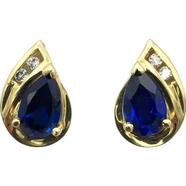 14K Lab Sapphire and Diamond Earrings