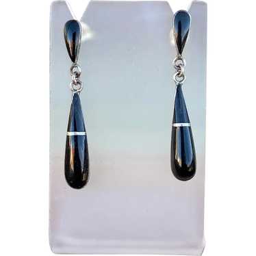 1990s Onyx Silver Drop Earrings Pierced - image 1