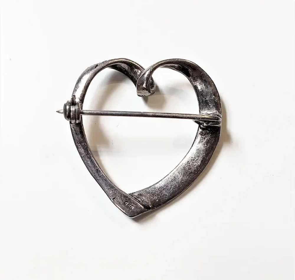 Vintage Sterling Silver Marcasite Heart Pin Brooch - image 4