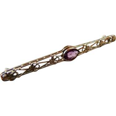 Antique Edwardian 14K Gold Filigree Amethyst Paste