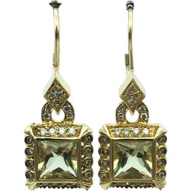 14K Prasiolite and .40 CTW Diamond Earrings - image 1