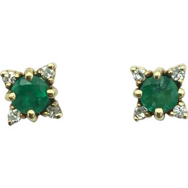 14K .08ctw Emerald & Diamond Earrings
