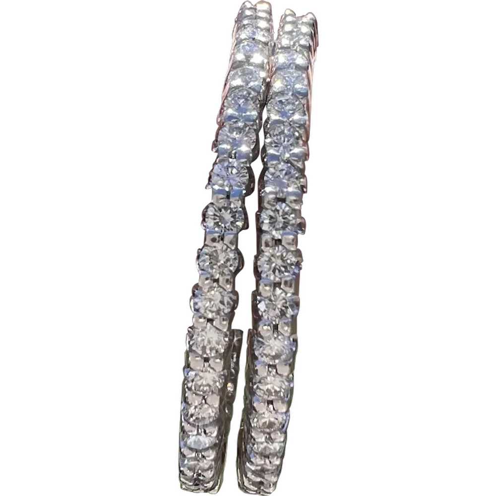 14k White Gold Diamond Hoop Earrings - image 1
