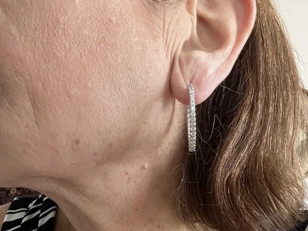 14k White Gold Diamond Hoop Earrings - image 2