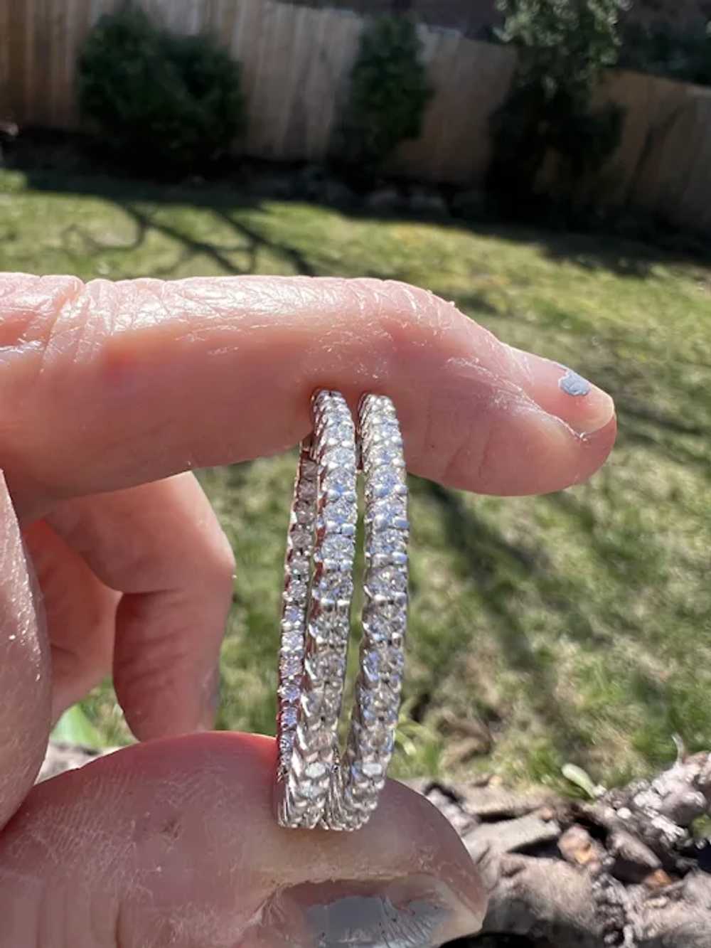 14k White Gold Diamond Hoop Earrings - image 3