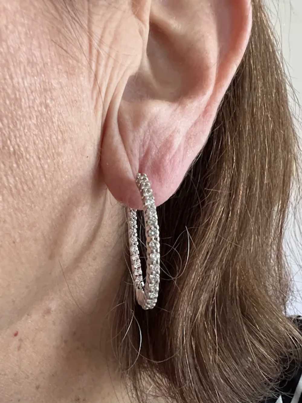 14k White Gold Diamond Hoop Earrings - image 6