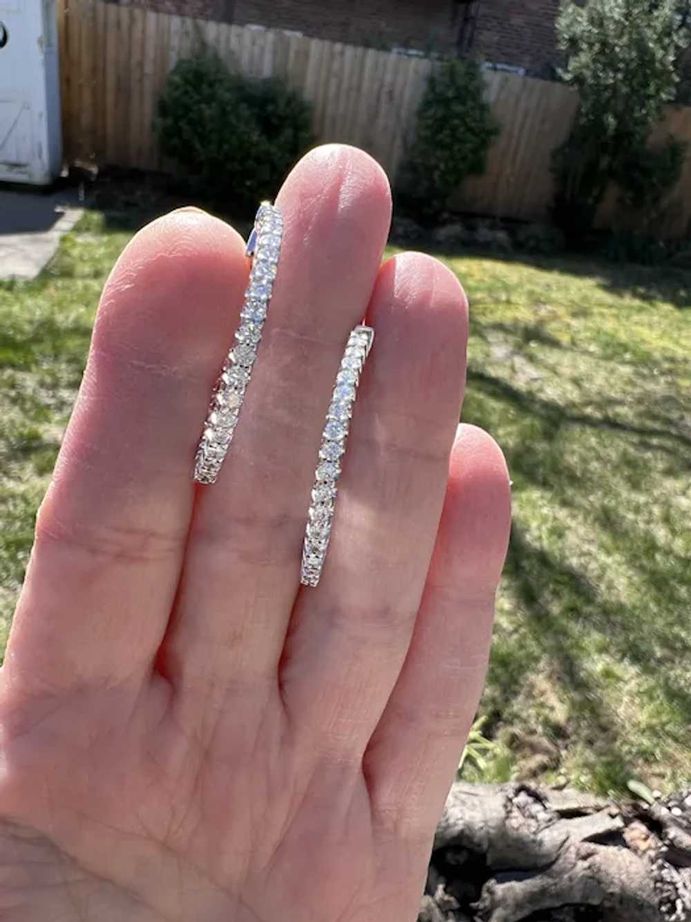14k White Gold Diamond Hoop Earrings - image 8