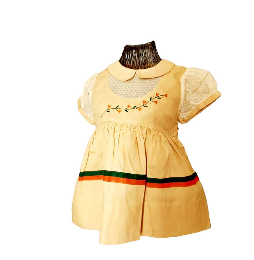 Vintage 1950s Little Girls Yellow Dress with Dott… - image 1