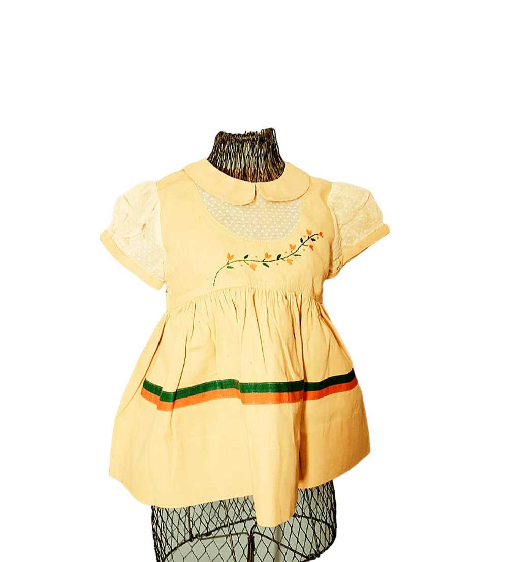 Vintage 1950s Little Girls Yellow Dress with Dott… - image 2