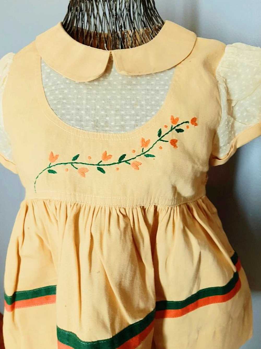Vintage 1950s Little Girls Yellow Dress with Dott… - image 4