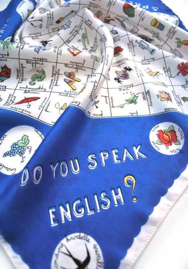 Vintage 50s Novelty Language Silk Scarf • Do You … - image 1