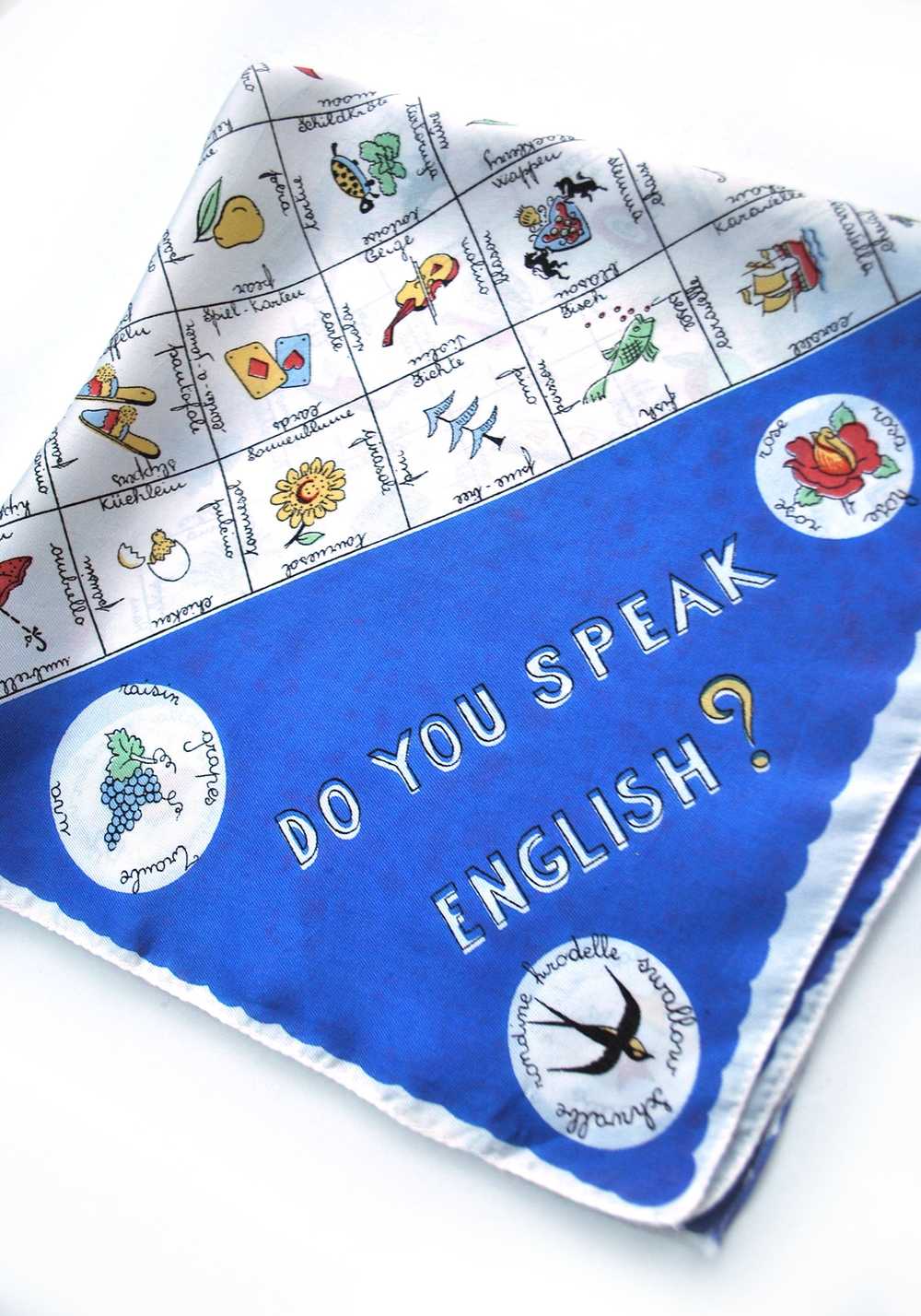 Vintage 50s Novelty Language Silk Scarf • Do You … - image 4