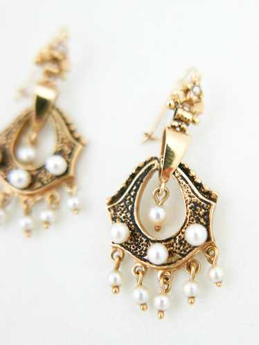 14K Gold & Pearl Victorian Earrings - image 1