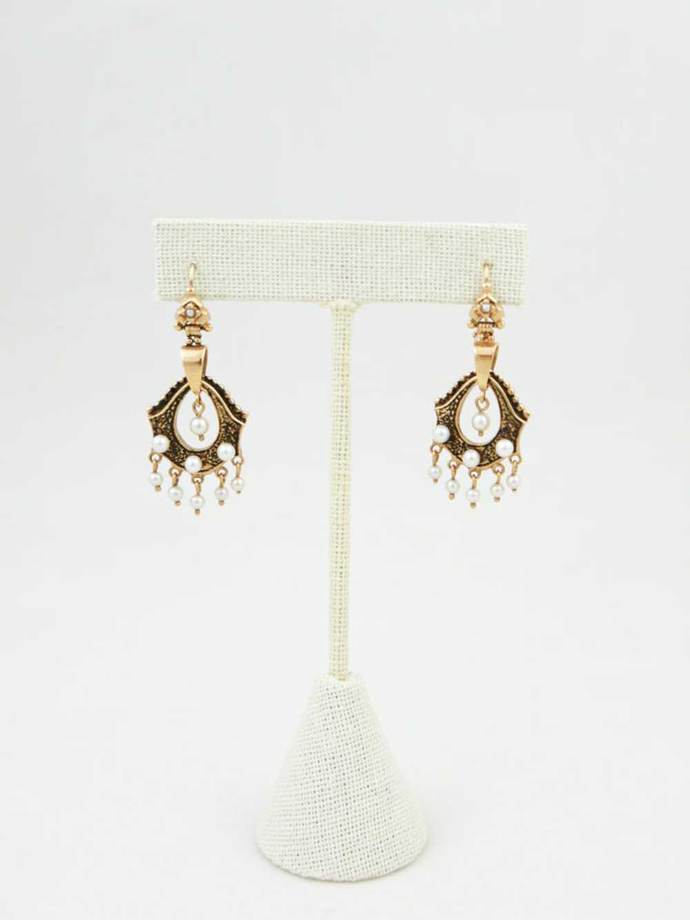 14K Gold & Pearl Victorian Earrings - image 2