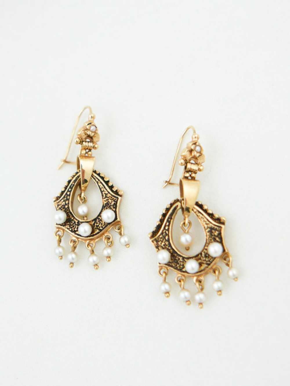 14K Gold & Pearl Victorian Earrings - image 3