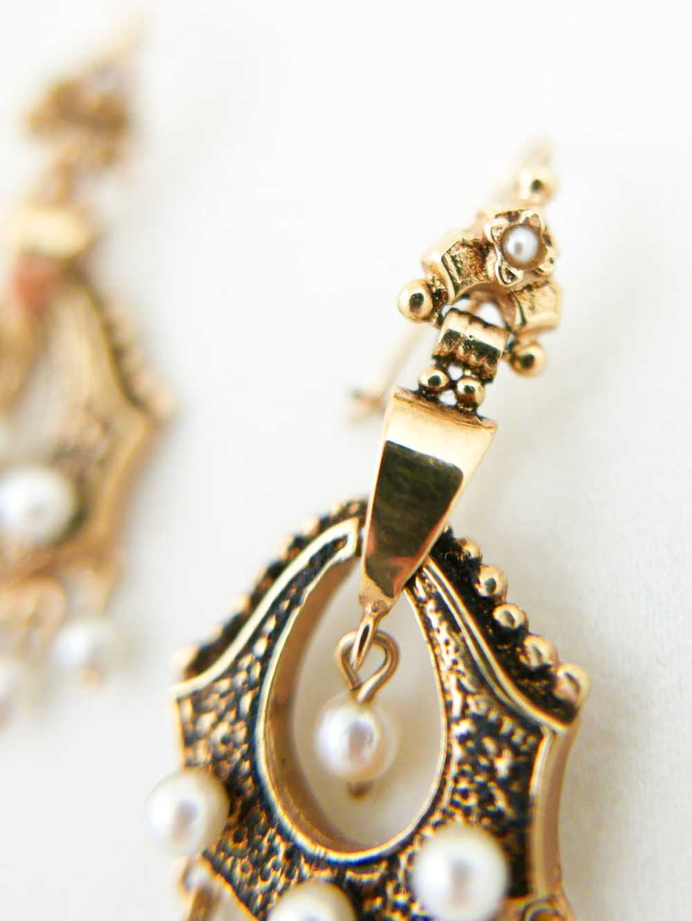 14K Gold & Pearl Victorian Earrings - image 4