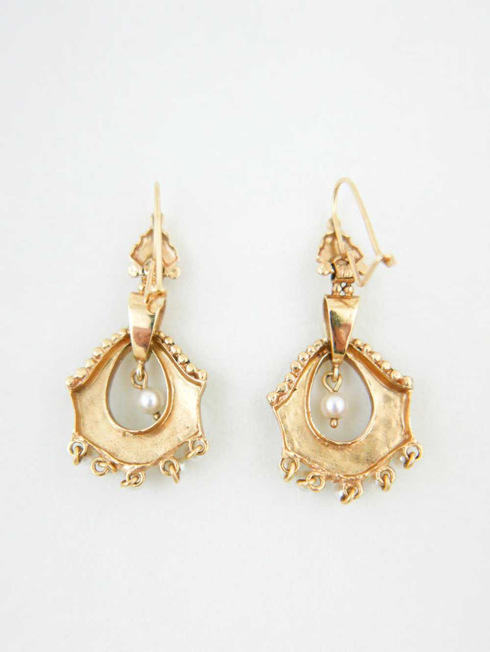 14K Gold & Pearl Victorian Earrings - image 5