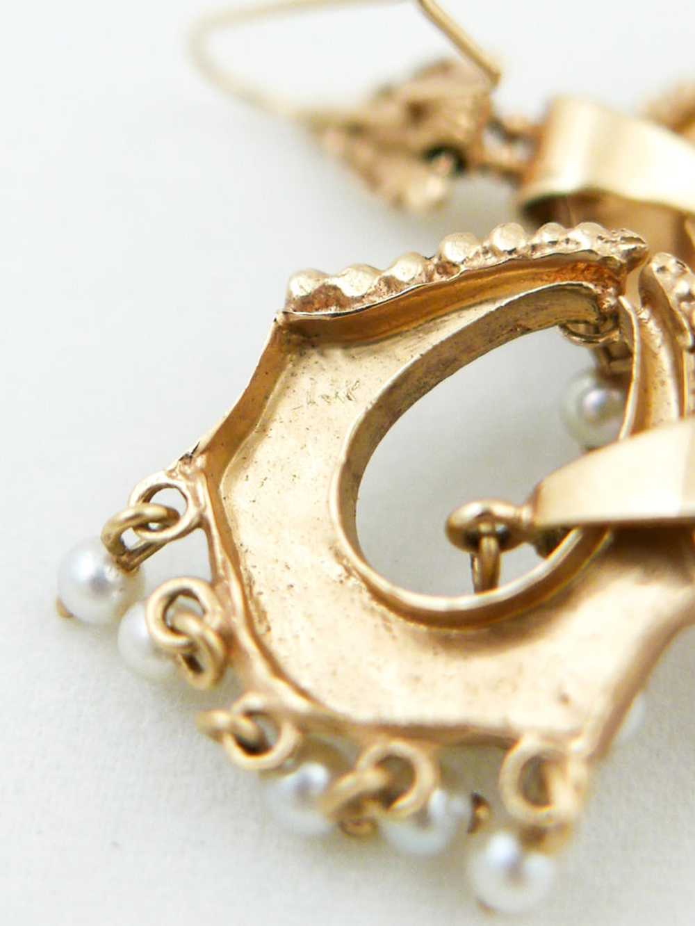 14K Gold & Pearl Victorian Earrings - image 7