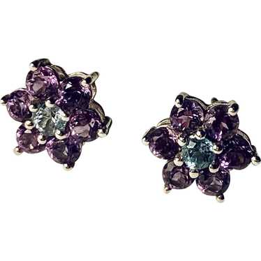14k Amethyst Blue Topaz Star Flower Earrings - image 1