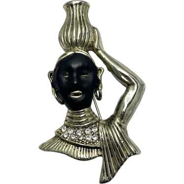 Vintage Estate Enamel Figural Water Carrier Brooc… - image 1