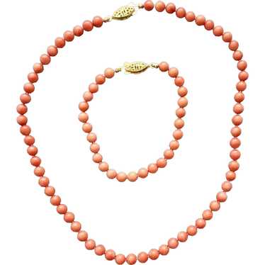 Exquisite Natural Coral Necklace and Bracelet Vint