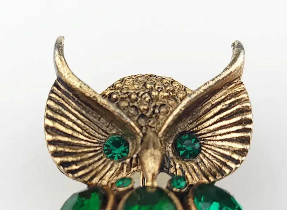 Pauline Rader Owl Brooch ~ Hard To Find ~ Green R… - image 2