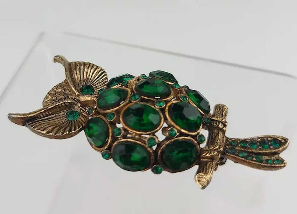 Pauline Rader Owl Brooch ~ Hard To Find ~ Green R… - image 3