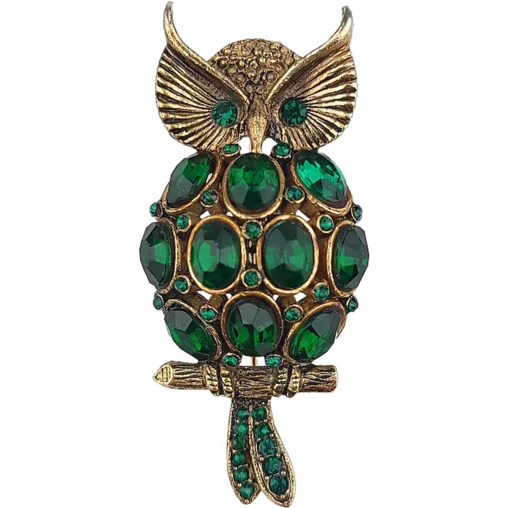 Pauline Rader Owl Brooch ~ Hard To Find ~ Green R… - image 5