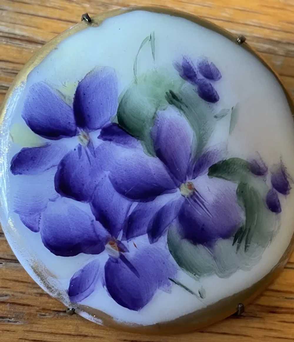 Large Porcelain Hand Painted Violets Pin - image 2