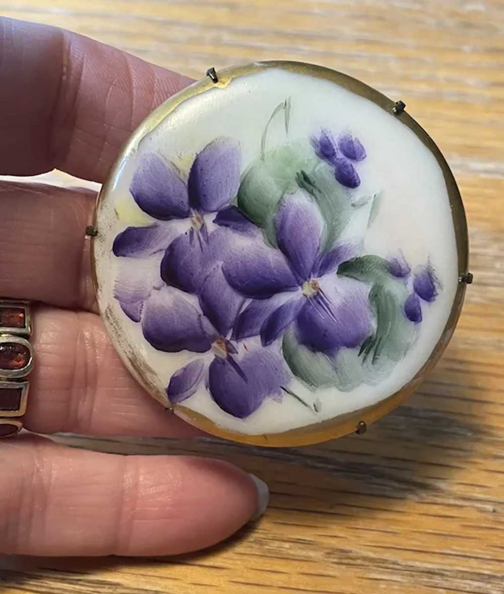 Large Porcelain Hand Painted Violets Pin - image 3