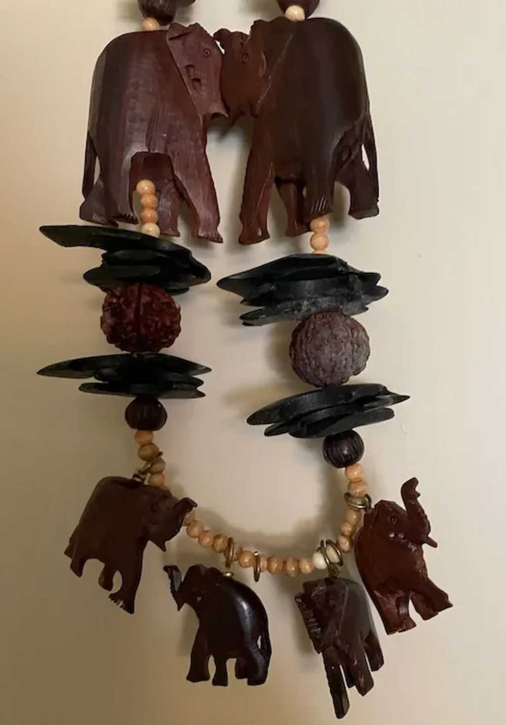 Vintage Carved Wood Elephant Necklace - image 3