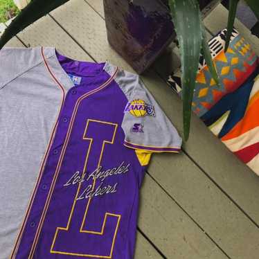FashioonStar Pick!! Vintage Los Angeles Lakers Starter Sweatshirt Fullprint Basketball Lakers Crewneck Sweater Pullover Multicolour Unisex Size M Fit L