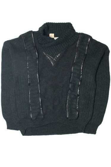 Vintage Dark Green 80s Sweater With Pleather Trim - image 1