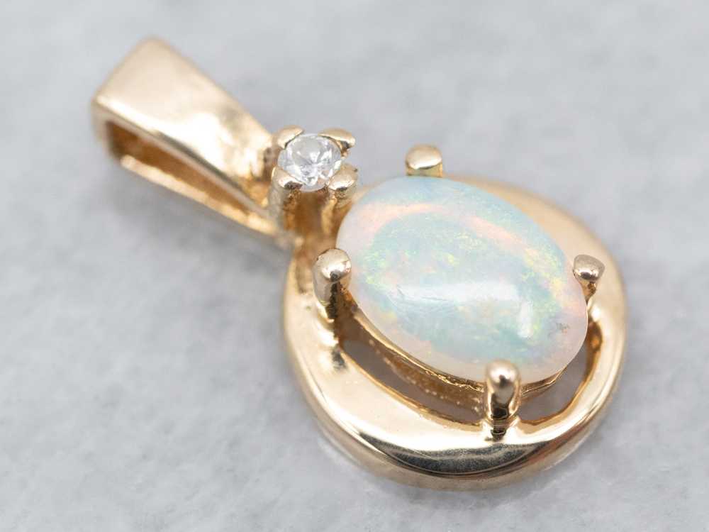 Yellow Gold Opal and Diamond Pendant - image 1