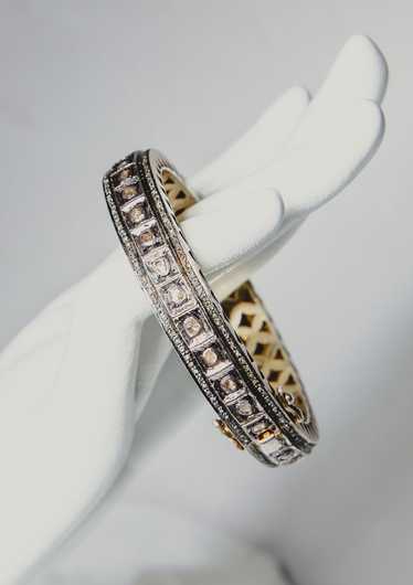 Rough Diamond & Sterling Silver Bangle Bracelet - image 1