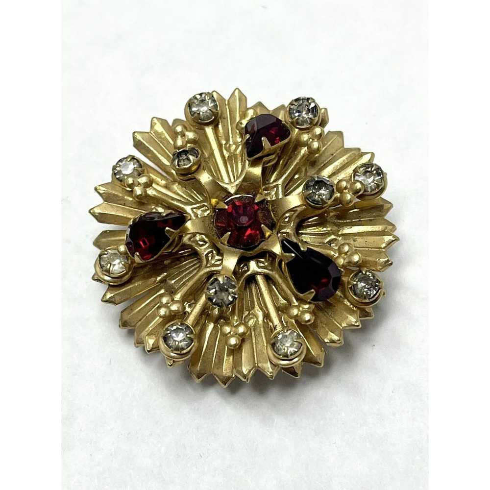 Vintage Vintage Red Rhinestone Flower Brooch Pin - image 3