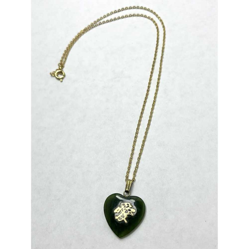 Vintage Vintage Jade Stone Heart Charm Necklace - image 2