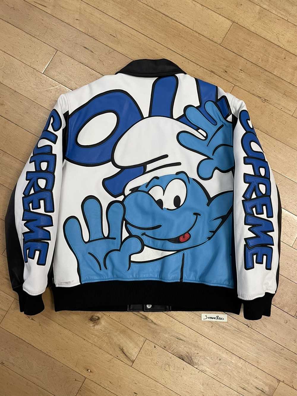 Supreme FW20 Smurfs Leather Varsity Jacket - Gem