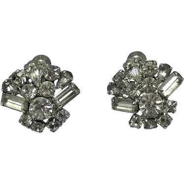 Vintage Rhinestone Silver Screw Back Earrings